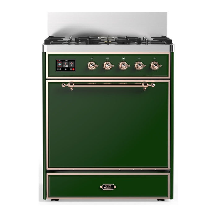 ILVE UM30N Majestic III 30 inch Dual Fuel Range with 5 Black Brass Burners (UM30QNR3)