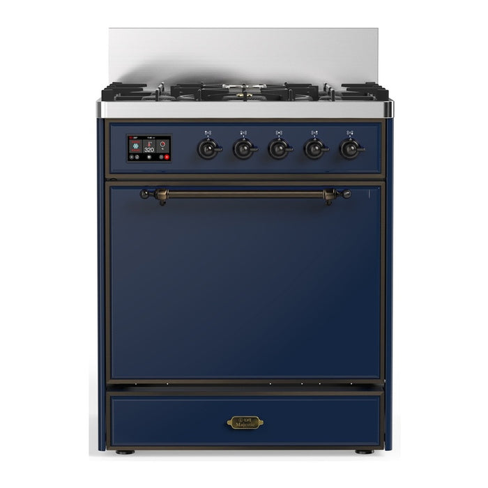 ILVE UM30N Majestic III 30 inch Dual Fuel Range with 5 Black Brass Burners (UM30QNR3)