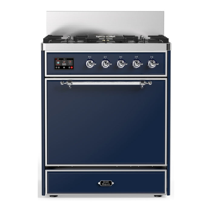 ILVE UM30N Majestic III 30 inch Dual Fuel Range with 5 Black Brass Burners (UM30QNR3)