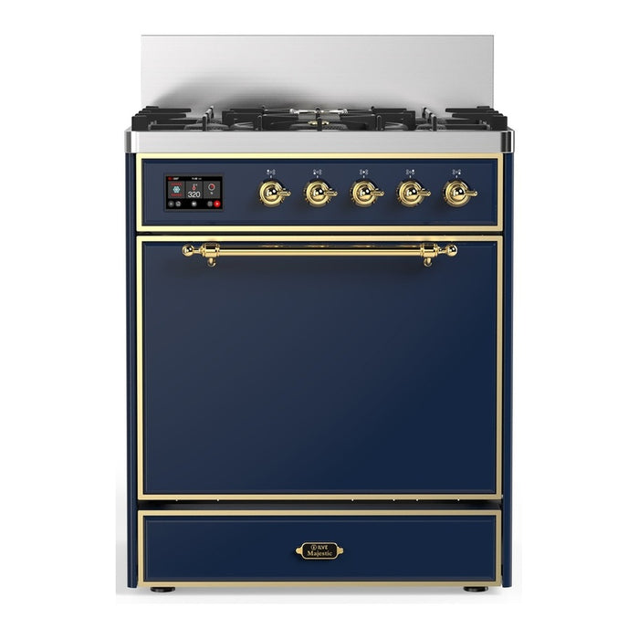ILVE UM30N Majestic III 30 inch Dual Fuel Range with 5 Black Brass Burners (UM30QNR3)