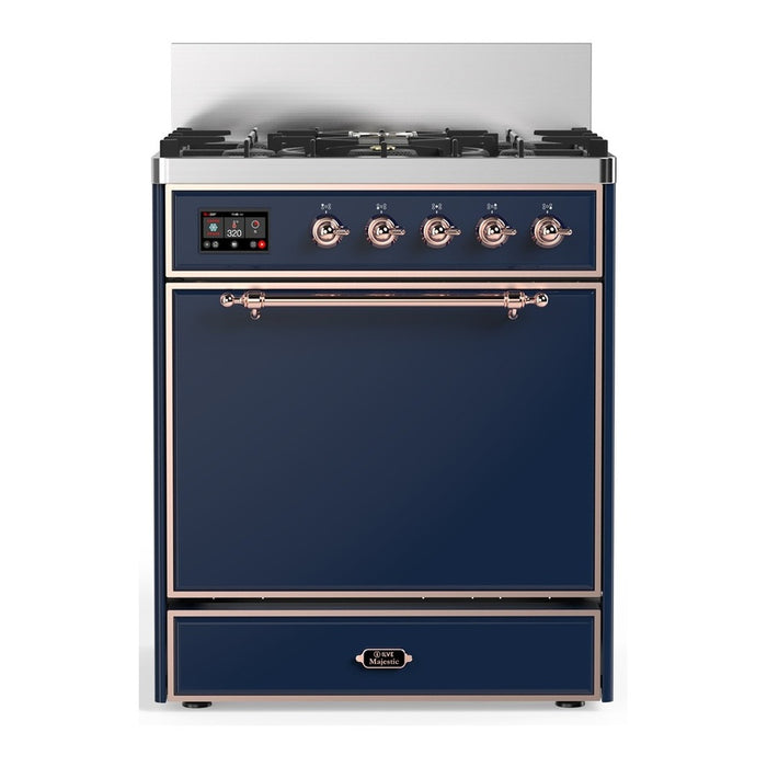 ILVE UM30N Majestic III 30 inch Dual Fuel Range with 5 Black Brass Burners (UM30QNR3)