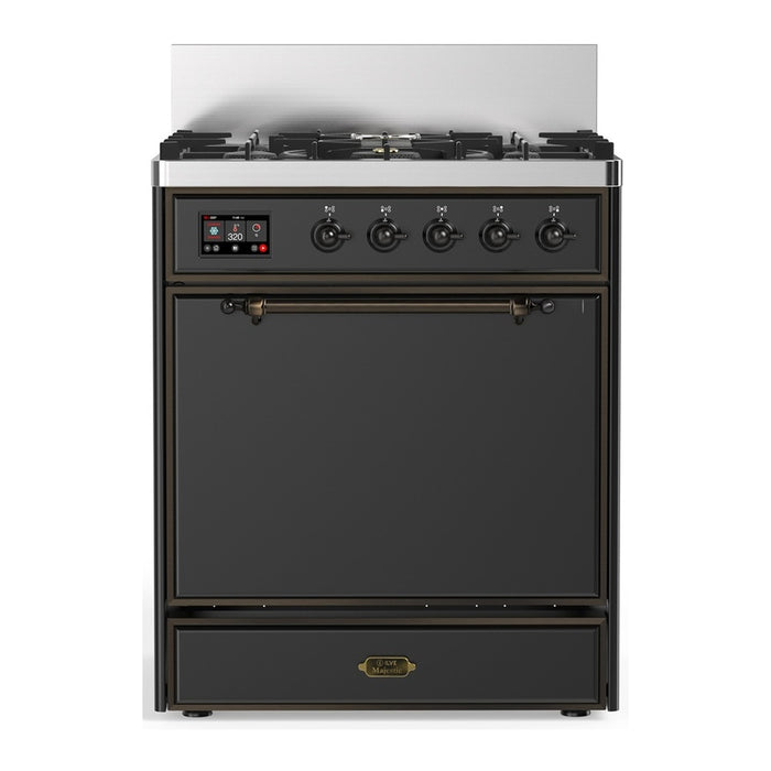ILVE UM30N Majestic III 30 inch Dual Fuel Range with 5 Black Brass Burners (UM30QNR3)