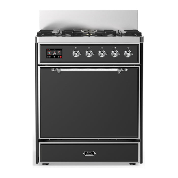 ILVE UM30N Majestic III 30 inch Dual Fuel Range with 5 Black Brass Burners (UM30QNR3)