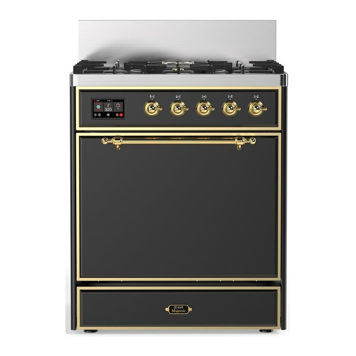 ILVE UM30N Majestic III 30 inch Dual Fuel Range with 5 Black Brass Burners (UM30QNR3)