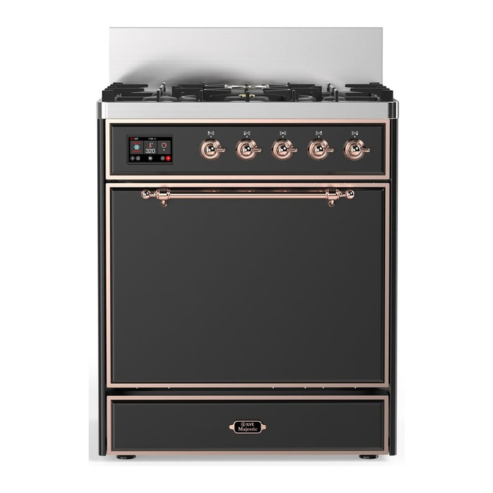 ILVE UM30N Majestic III 30 inch Dual Fuel Range with 5 Black Brass Burners (UM30QNR3)