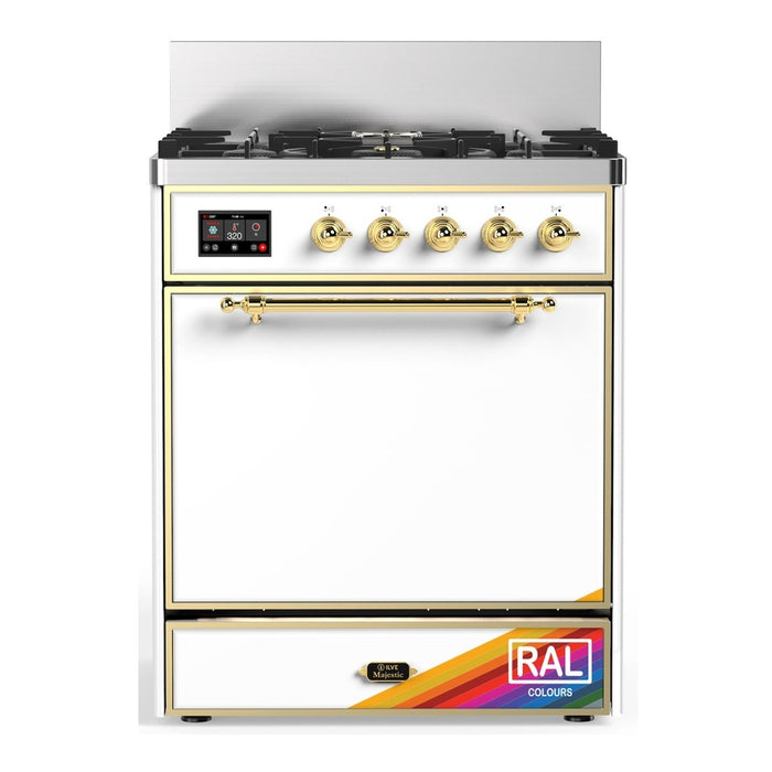 ILVE UM30N Majestic III 30 inch Dual Fuel Range with 5 Black Brass Burners (UM30QNR3)
