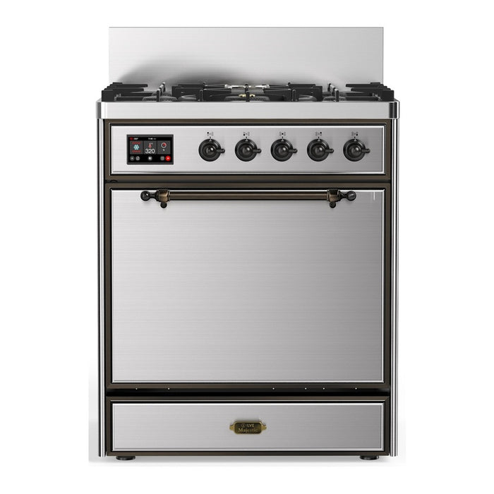 ILVE UM30N Majestic III 30 inch Dual Fuel Range with 5 Black Brass Burners (UM30QNR3)
