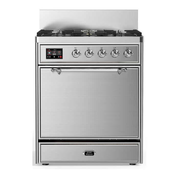 ILVE UM30N Majestic III 30 inch Dual Fuel Range with 5 Black Brass Burners (UM30QNR3)