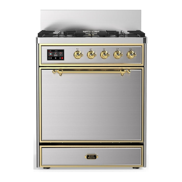 ILVE UM30N Majestic III 30 inch Dual Fuel Range with 5 Black Brass Burners (UM30QNR3)
