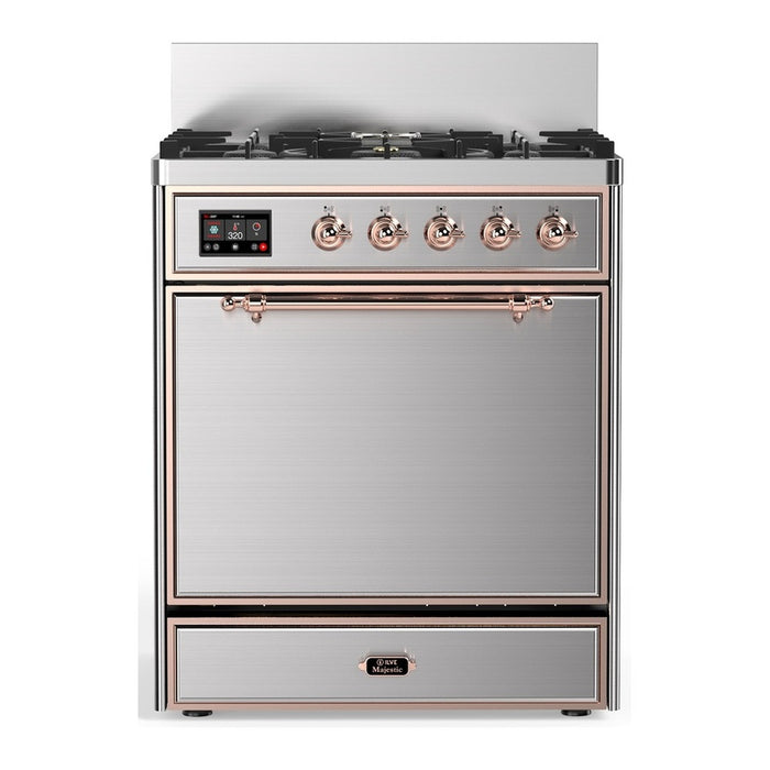 ILVE UM30N Majestic III 30 inch Dual Fuel Range with 5 Black Brass Burners (UM30QNR3)