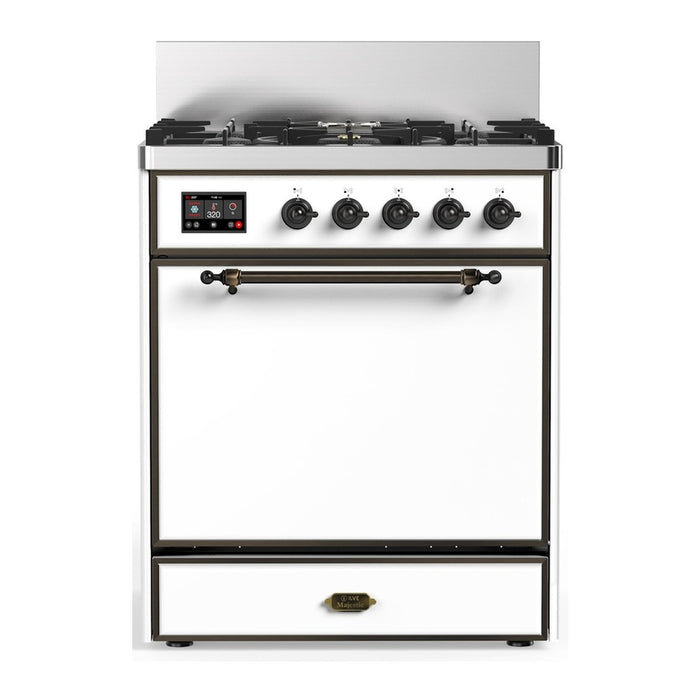 ILVE UM30N Majestic III 30 inch Dual Fuel Range with 5 Black Brass Burners (UM30QNR3)