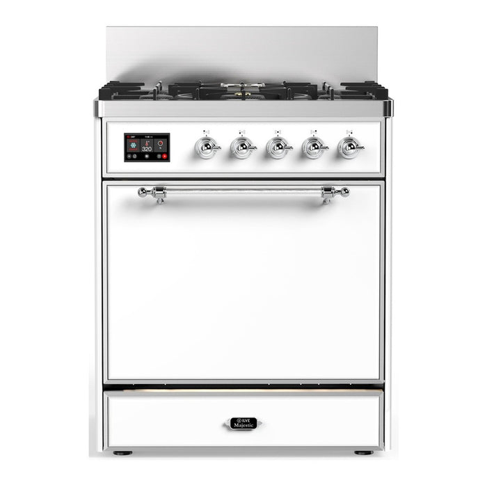 ILVE UM30N Majestic III 30 inch Dual Fuel Range with 5 Black Brass Burners (UM30QNR3)