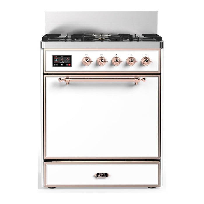 ILVE UM30N Majestic III 30 inch Dual Fuel Range with 5 Black Brass Burners (UM30QNR3)