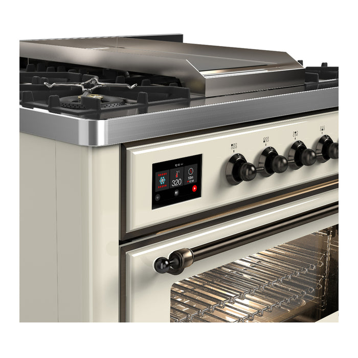ILVE UM36F Majestic III 36 inch Dual Fuel Range with 6 Black Brass Burners, Griddle (UM36FNR3)