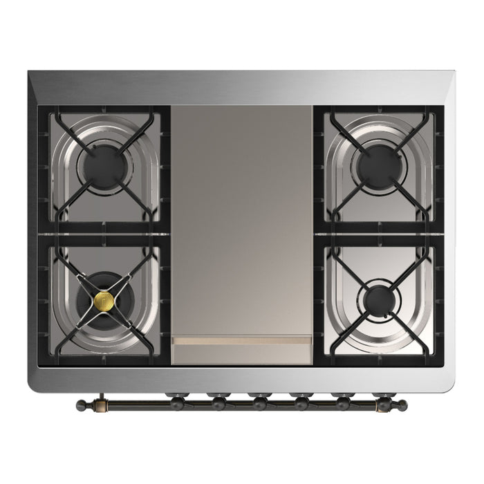 ILVE UM36F Majestic III 36 inch Dual Fuel Range with 6 Black Brass Burners, Griddle (UM36FNR3)