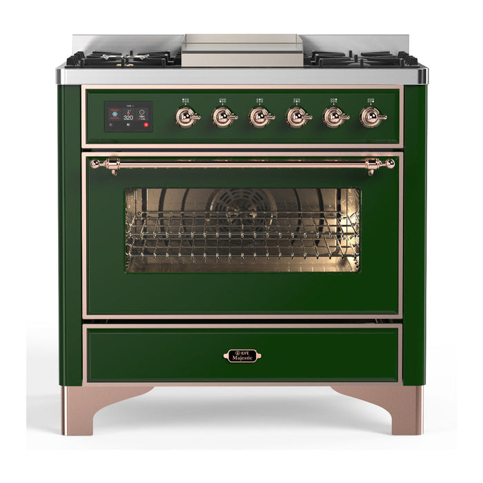 ILVE UM36F Majestic III 36 inch Dual Fuel Range with 6 Black Brass Burners, Griddle (UM36FNR3)