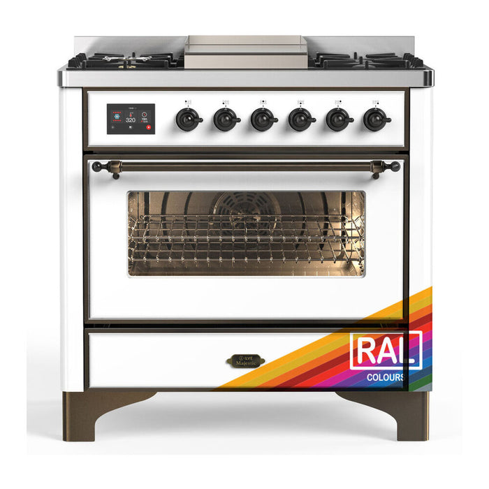 ILVE UM36F Majestic III 36 inch Dual Fuel Range with 6 Black Brass Burners, Griddle (UM36FNR3)