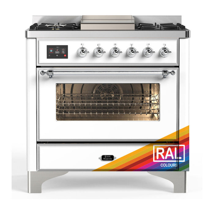 ILVE UM36F Majestic III 36 inch Dual Fuel Range with 6 Black Brass Burners, Griddle (UM36FNR3)