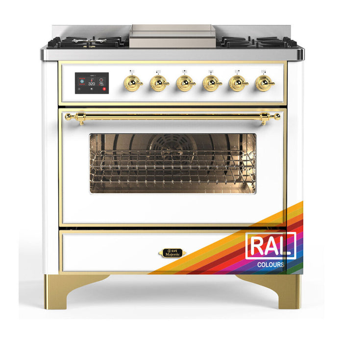 ILVE UM36F Majestic III 36 inch Dual Fuel Range with 6 Black Brass Burners, Griddle (UM36FNR3)