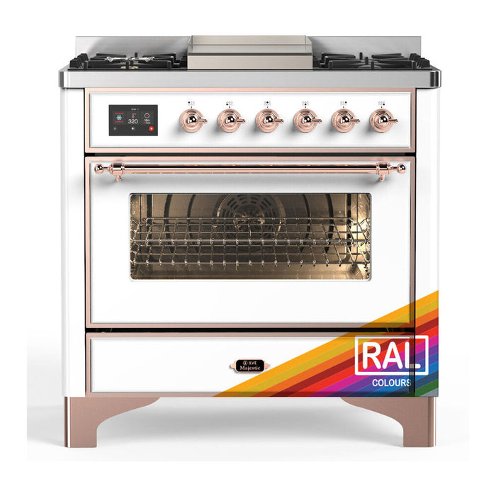 ILVE UM36F Majestic III 36 inch Dual Fuel Range with 6 Black Brass Burners, Griddle (UM36FNR3)