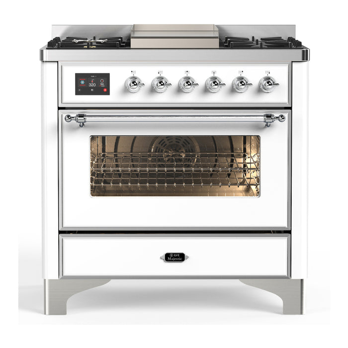 ILVE UM36F Majestic III 36 inch Dual Fuel Range with 6 Black Brass Burners, Griddle (UM36FNR3)