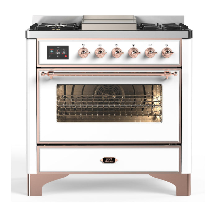 ILVE UM36F Majestic III 36 inch Dual Fuel Range with 6 Black Brass Burners, Griddle (UM36FNR3)