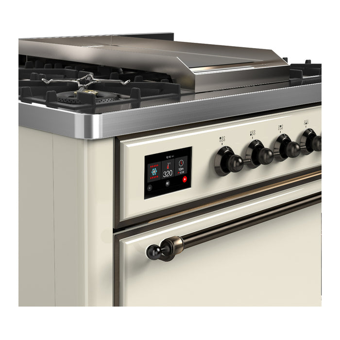 ILVE UM36F Majestic III 36 inch Dual Fuel Range with 6 Black Brass Burners, Griddle (UM36FQNR3)