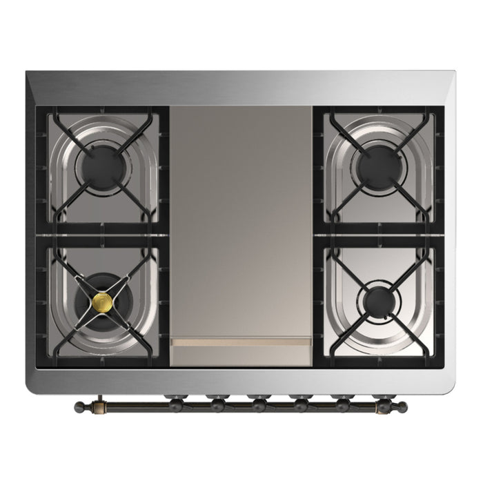 ILVE UM36F Majestic III 36 inch Dual Fuel Range with 6 Black Brass Burners, Griddle (UM36FQNR3)