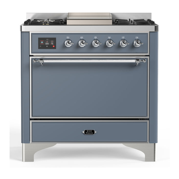ILVE UM36F Majestic III 36 inch Dual Fuel Range with 6 Black Brass Burners, Griddle (UM36FQNR3)