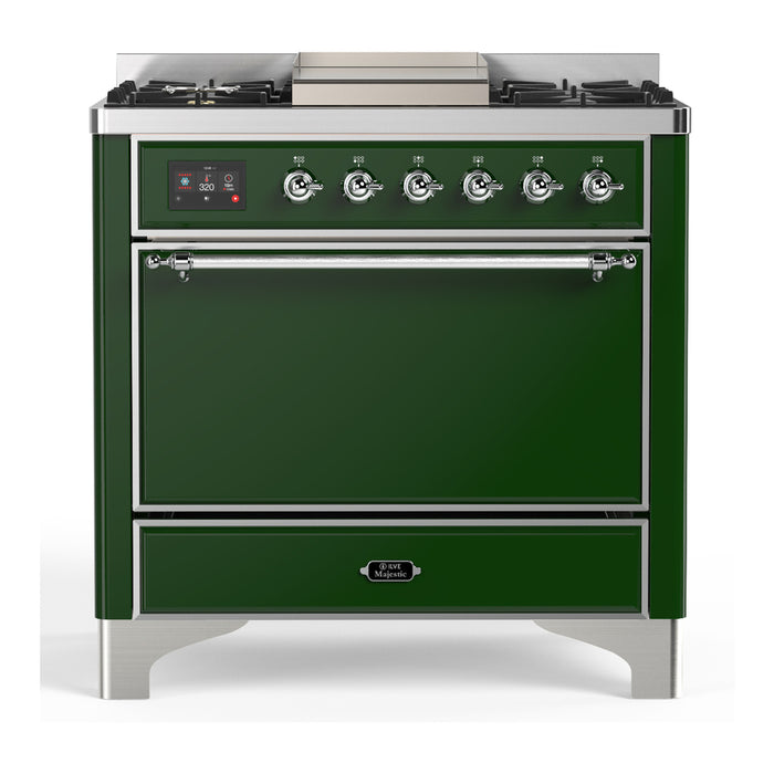 ILVE UM36F Majestic III 36 inch Dual Fuel Range with 6 Black Brass Burners, Griddle (UM36FQNR3)