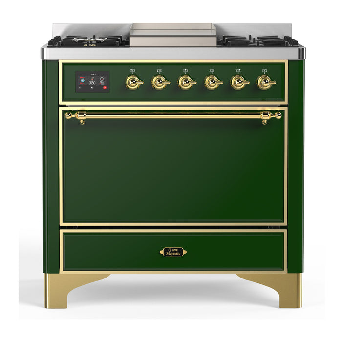 ILVE UM36F Majestic III 36 inch Dual Fuel Range with 6 Black Brass Burners, Griddle (UM36FQNR3)