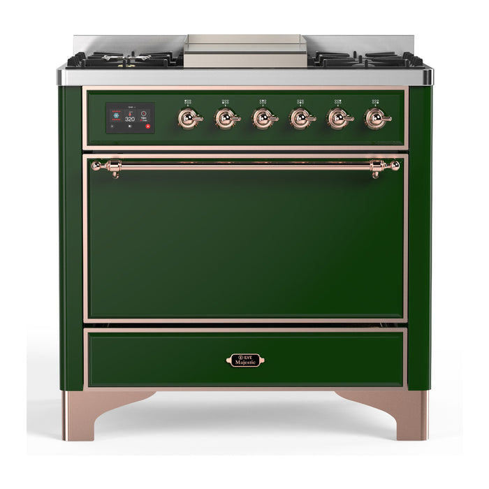 ILVE UM36F Majestic III 36 inch Dual Fuel Range with 6 Black Brass Burners, Griddle (UM36FQNR3)