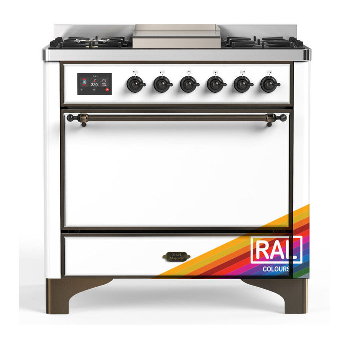ILVE UM36F Majestic III 36 inch Dual Fuel Range with 6 Black Brass Burners, Griddle (UM36FQNR3)