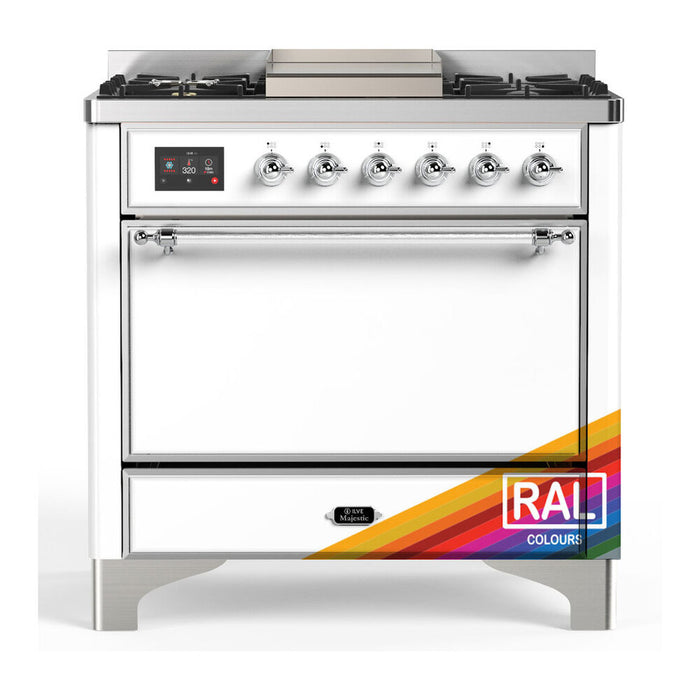 ILVE UM36F Majestic III 36 inch Dual Fuel Range with 6 Black Brass Burners, Griddle (UM36FQNR3)