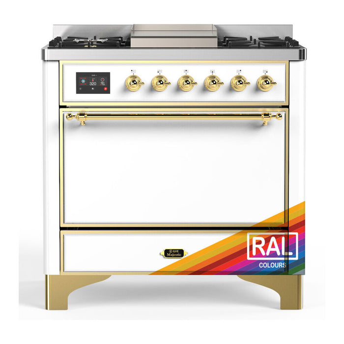 ILVE UM36F Majestic III 36 inch Dual Fuel Range with 6 Black Brass Burners, Griddle (UM36FQNR3)