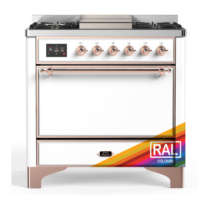 ILVE UM36F Majestic III 36 inch Dual Fuel Range with 6 Black Brass Burners, Griddle (UM36FQNR3)