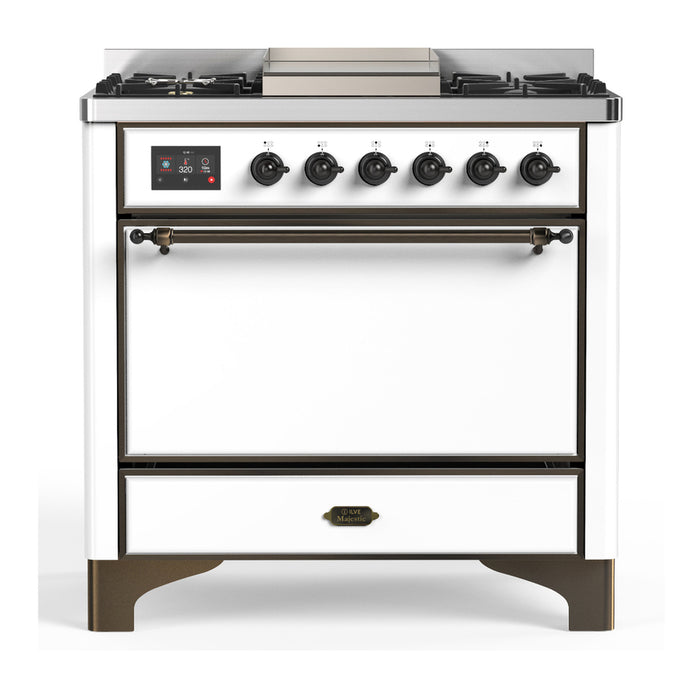 ILVE UM36F Majestic III 36 inch Dual Fuel Range with 6 Black Brass Burners, Griddle (UM36FQNR3)