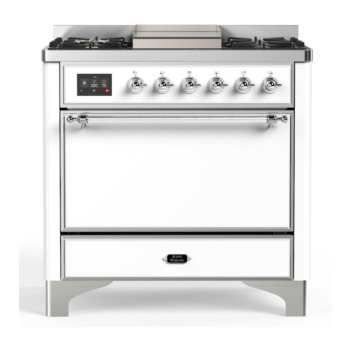 ILVE UM36F Majestic III 36 inch Dual Fuel Range with 6 Black Brass Burners, Griddle (UM36FQNR3)