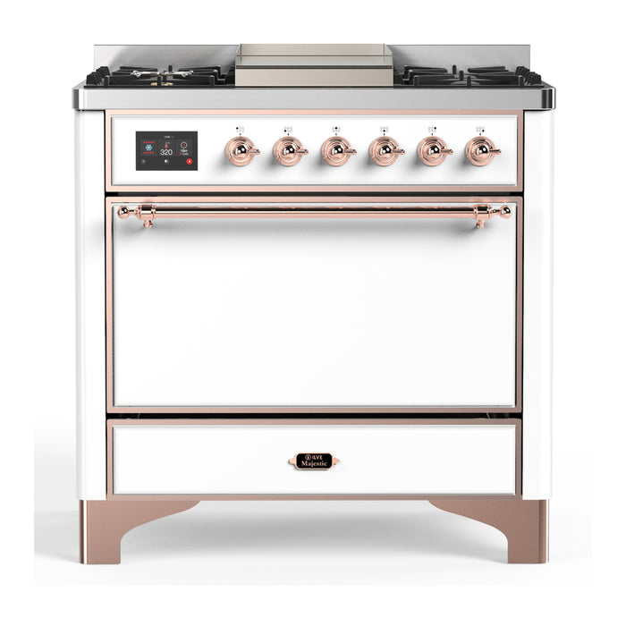 ILVE UM36F Majestic III 36 inch Dual Fuel Range with 6 Black Brass Burners, Griddle (UM36FQNR3)