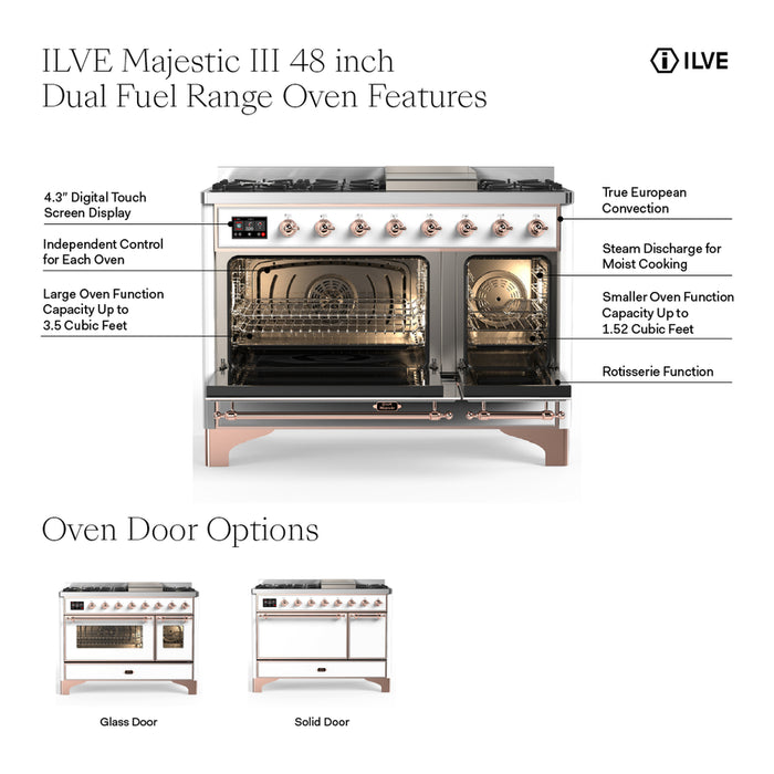 ILVE UM48F Majestic III 48 inch Dual Fuel Range with 8 Burners, Griddle  (UM48FNR3)