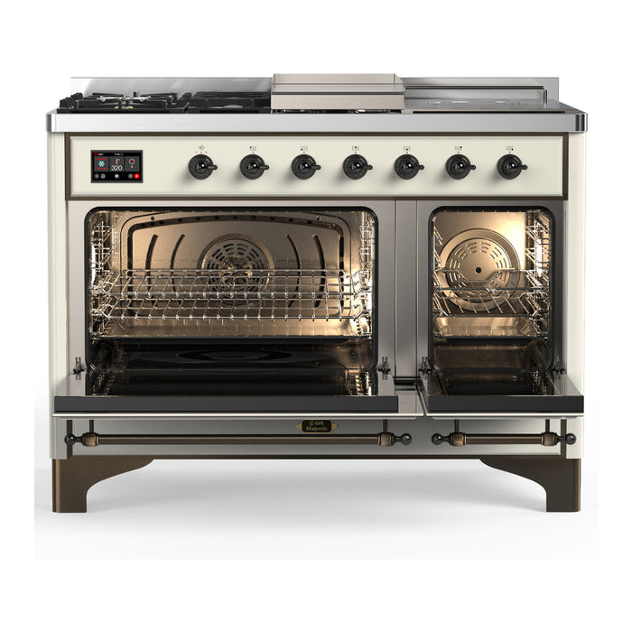 ILVE UM48FS Majestic III 48 inch Dual Fuel Range with 5 Black Brass Burners, Griddle and French Top (UM48FSNR3)