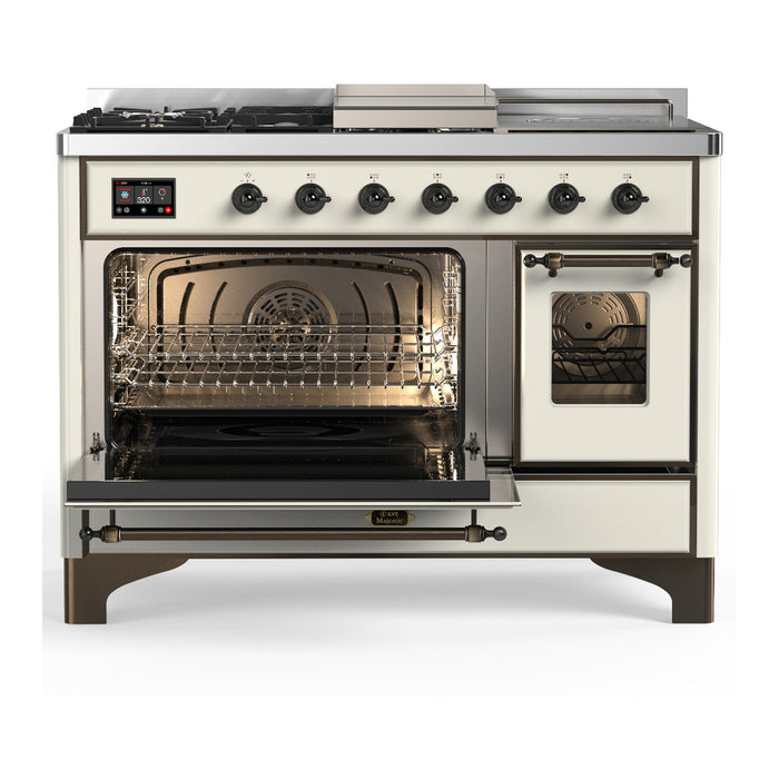 ILVE UM48FS Majestic III 48 inch Dual Fuel Range with 5 Black Brass Burners, Griddle and French Top (UM48FSNR3)