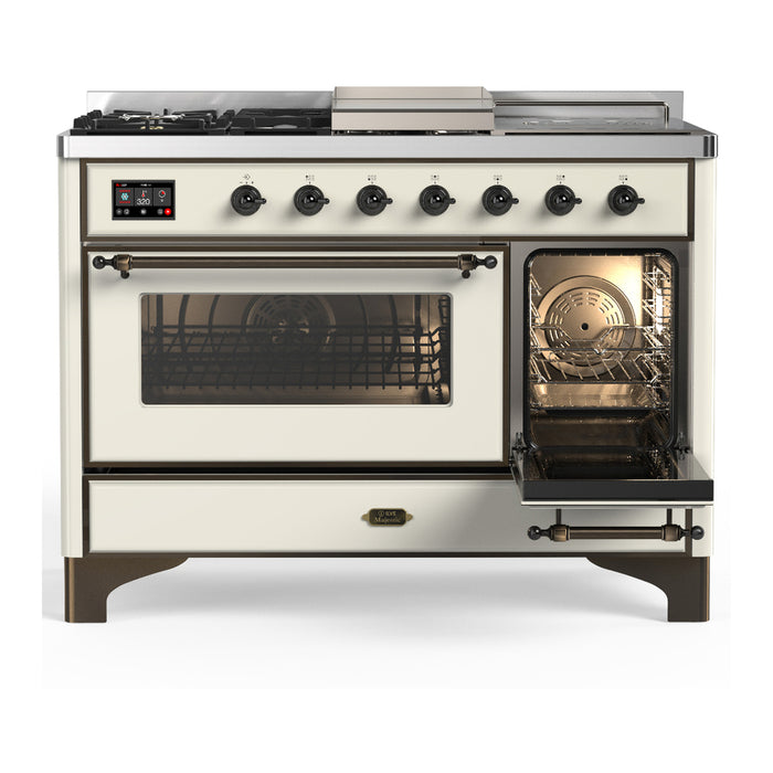 ILVE UM48FS Majestic III 48 inch Dual Fuel Range with 5 Black Brass Burners, Griddle and French Top (UM48FSNR3)