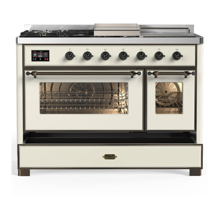 ILVE UM48FS Majestic III 48 inch Dual Fuel Range with 5 Black Brass Burners, Griddle and French Top (UM48FSNR3)