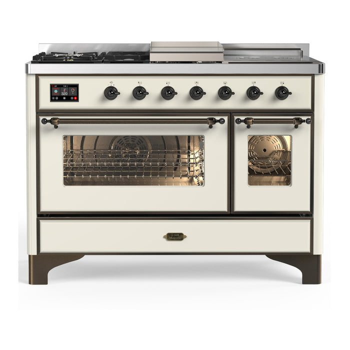 ILVE UM48FS Majestic III 48 inch Dual Fuel Range with 5 Black Brass Burners, Griddle and French Top (UM48FSNR3)