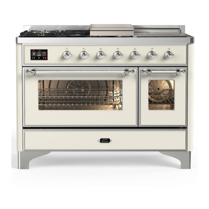 ILVE UM48FS Majestic III 48 inch Dual Fuel Range with 5 Black Brass Burners, Griddle and French Top (UM48FSNR3)
