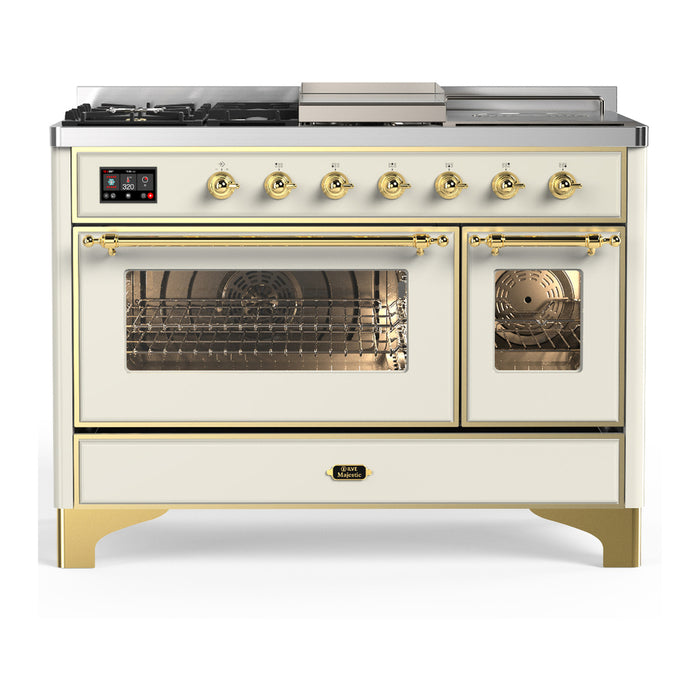 ILVE UM48FS Majestic III 48 inch Dual Fuel Range with 5 Black Brass Burners, Griddle and French Top (UM48FSNR3)