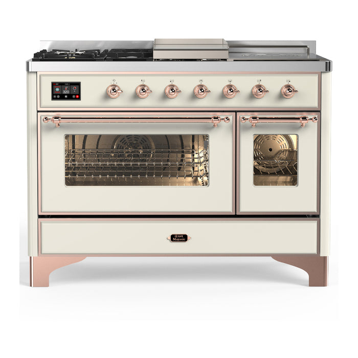 ILVE UM48FS Majestic III 48 inch Dual Fuel Range with 5 Black Brass Burners, Griddle and French Top (UM48FSNR3)