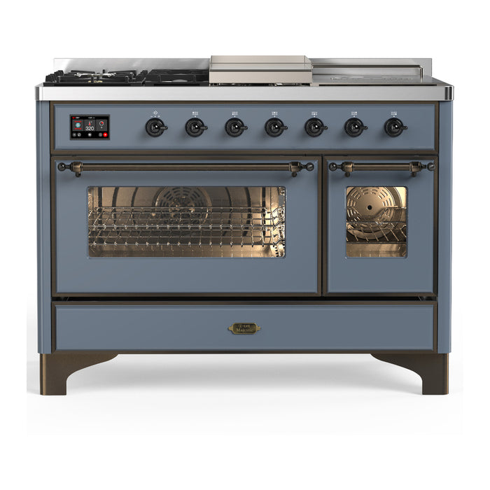 ILVE UM48FS Majestic III 48 inch Dual Fuel Range with 5 Black Brass Burners, Griddle and French Top (UM48FSNR3)