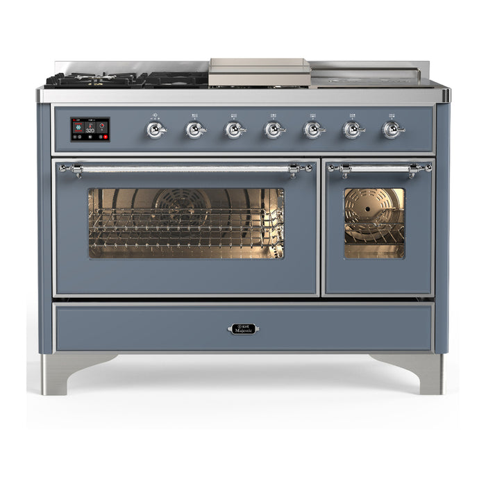 ILVE UM48FS Majestic III 48 inch Dual Fuel Range with 5 Black Brass Burners, Griddle and French Top (UM48FSNR3)